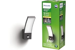 PHILIPS Applique d'extérieur LED Splay avec détecteur de mouvement [Blanc chaud - Gris anthracite] Résistante à l'eau IP44, pour éclairage de jardin, terrasse et terrasse