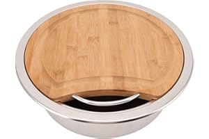 FOLOSAFENAR RV Stainless Steel Sink 360x120mm/14.17x4.72inch Anti Rust Round Hand Wash Basin With Bamboo Stump for Yacht - Brushed Anti Clogging
