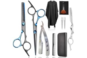 ‎FCYSY Friseurschere Haarschneideschere Effilierschere Set, Fcysy 11 Stk Professionell Friseur Schneide Kit, Schere Haare Schneiden Frisör Schere Haarschere Kinder Hund Effilierschere Friseur Profi- Blau