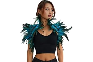 ESSECMBS Womens Natural Feather Cape Costume Gothic Lacing Shawl Shrug Collar Feather Cloak for Halloween Cosplay Christmas Party