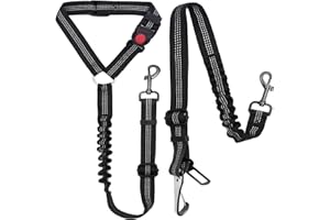 SUZMEI 2 Packs Dog Seat Belt for Car,Adjustable 4-in-1 Dog Car Seatbelt Leash with Hook & Buckle,Elastic Bungee Reflective Vehicle Car Headrest Restraint Tether for Small Medium Large Dogs Pet (Black)