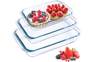 MUUKAIII Set di 3 Pirofila in vetro da forno,1+1.5+2L,Teglia da forno in cristallo,Teglie Rettangolari,Lasagnere in Vetro,per Forno,Frigo,Lavastoviglie
