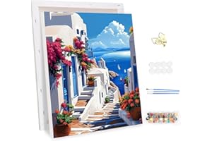 MEIYUDA Dipingere con i Numeri Adulti con Telaio Paesaggio, Kit di Pittura Acrilica Fai-da-Te per Adulti Principianti Facile su Te, Paint by Numbers Pittura Decora la Casa Regalo 30x40cm