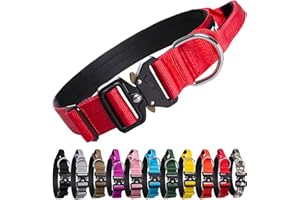 TSPRO Premium Dog Collar with Handle Thick Dog Collar Adjustable Dog Collar Heavy Duty Quick Release Metal Buckle Dog Collar for Small or Medium to Extra Large Dogs (L- Red)