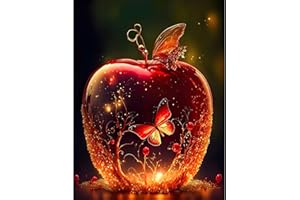 MOGTAA Pomme de cristal Peinture Diamant Adulte, 5D Papillon Diamond Painting, DIY Diamond Art Painting Kits, Diamant Strass Point de Croix Cristal Painting pour Murale Décoration 30x40cm
