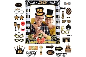‎FLINTRONIC Flintronic 50.Geburtstag Deko Fotorequisiten, Schwarzes Gold Aufblasbarer Rahmen zum 50.Geburtstag und 35 Stück Foto Requisiten, Party Foto Booth Props für Partydeko, Partei Dekorationen