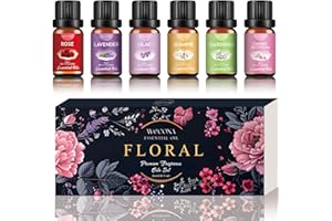 Wecona Blumige Ätherische Öle Set – 6x10ml ätherische Öle naturrein & Duftöl für Diffuser, für Kerzen, Kerzen mit Rose, Lavendel, Jasmin, Flieder, Kirschblüte & Gardenie