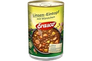 Erasco Linsen-Eintopf mit Würstchen (1 x 400g), In nur 5 Minuten fertig – Ausgewähltes Gemüse – Einfach köstlich - Ohne Schnickschnack