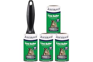 AHYANZ Lint Rollers Refills set 360 Sheets, Excellent Quality, Super Extra Sticky, Easy Peel 1 Roller + 4 Lint Roller, Removes Pet Hair, Fur, Fluff & Dust From All Fabrics Carpet Bed Sofa Clothes & Furniture
