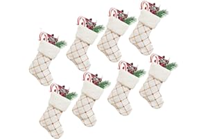 RXXR 8 Stück Weiß Weihnachtsstrumpf Set mit Plüsch, 23 cm Glitzer runde Punkte Pailletten Geschenkbeutel Nikolausstiefel Weihnachtssocken Dekoration für Weihnachtsbäume, Treppen, Kamine Set