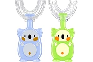 FIVEMILEBRO Kinder U-förmige Zahnbürste, 2 Stück Kinderzahnbürste U Form, 360 Grad Zahnbürste für den Ganzen Mund, Silikon Kinderzahnbürste U Form 2-4 Jahren (Blau + Grün)