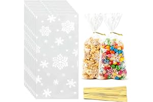 ZHOUHON 100 świątecznych torebek na słodycze z celofanem, woreczki na ciasteczka Goody z 120 krawatami, do napełniania (Boże Narodzenie – 3)