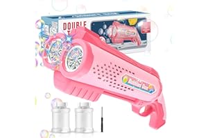 Panamalar Bubble Gun Dual Tubes, Automatic Bubble Machine Gun for Kids, 15000+ Color Bubbles/Min with 2 Solutions, Portable Electric Bubble Machine Bubble Blower Toys for Outdoor Garden Wedding Party