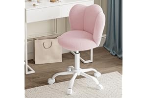 Luxstein Office Desk Chair, Height Adjustable Swivel Vanity Chair with Thickened Cushion for Home Office Bedroom Dressing Room Study, Pink