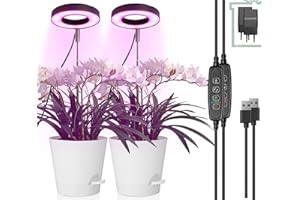 IDEALIFE Pflanzenlampe LED, Vollspektrum Pflanzenlicht für Zimmerpflanzen, Höhenverstellbares - Pflanzenwachstumslampe mit Zeitschaltuhr 3/9/12 Std mit USB Adapter, 3 Lichter Modi und 10 Helligkeit,2 Packs
