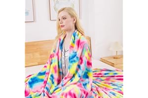 HOZY Coperta in flanella colorata da viaggio per tutte le stagioni, antistatica super morbida e accogliente peluche arcobaleno, coperta invernale in microfibra leggera 127 x 155 cm (viaggio arcobaleno)