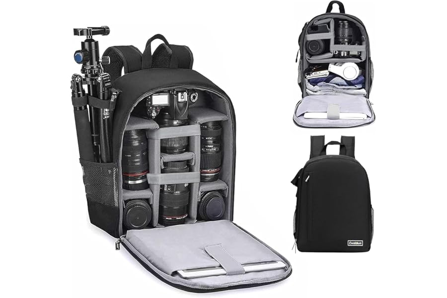 Cwatcun Camera Backpack Bag with Tripod Holder Anti-Theft Waterproof Camera Bag for Canon Nikon Sony DSLR SLR Camera for Women Men Photographer, 2.0 Black, Small, Backpack,Lightweight,mesh