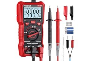 Proster Multimetro Digitale 6000 Conta 10A 600V TRMS Auto Range con Supporto Posteriore Rilevatore NCV Misuratore di Tensione Corrente DC AC Temperatura Capacità Resistenza Diodo Tester di Continuità