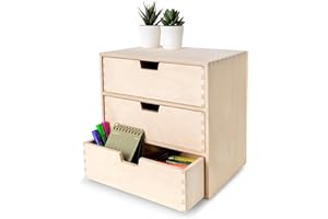 Creative Deco Petit Commode Boite Rangement Bois | 3 Tiroirs | 28,5 x 20 x 28,5 cm | Organisation Bureau et Stockage | Coffret Boîte Parfait pour les Accessoires, Cartes, Papier et Papeterie de Bureau