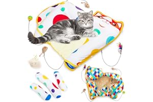 AWOOF Cat Beds for Indoor Cats Washable Self Warming Cat Play Mat, Interactive Cat Toys for Indoor Cats, Cute Soft Catnip Mat with Removable 3 Pillows & 4 Small Cat Toys for Small Medium Large Cats