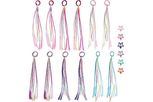 12 stycken färgglada hårslingor barn, 35 cm hårtillbehör barn, 6 | Hårdekoration för flickor med elastiskt rep för fest festival hårdekoration