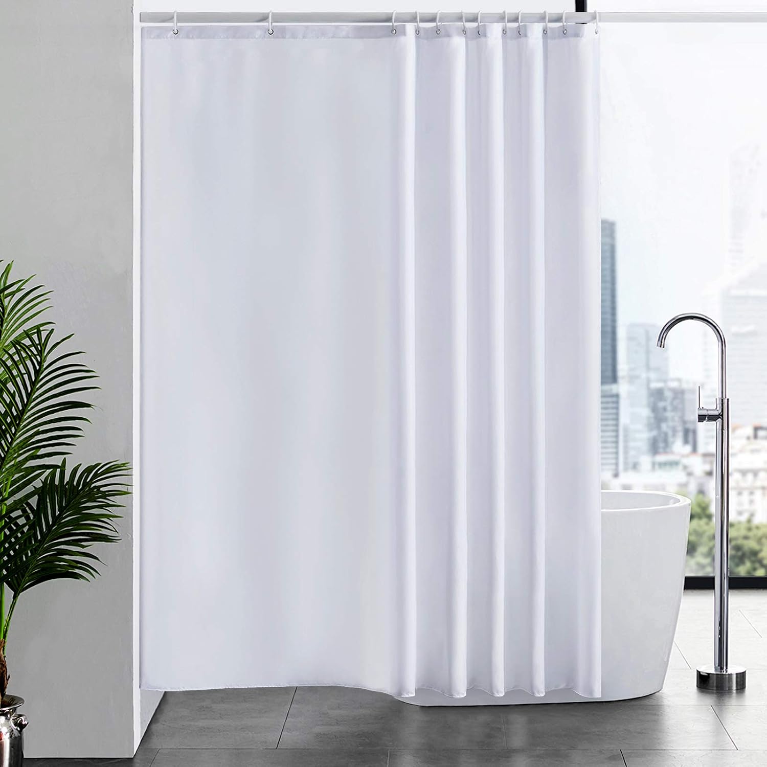 Furlinic Cortina Ducha 200x200cm Antimoho Impermeable Lavable Blanco Tela Poliéster Grandes Cortinas de Baño con 12 Aros de Cortina Ducha.