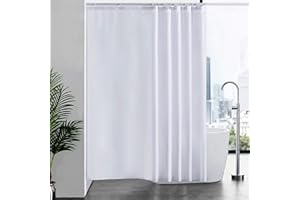 Furlinic Cortina Ducha 200x200cm Antimoho Impermeable Lavable Blanco Tela Poliéster Grandes Cortinas de Baño con 12 Aros de Cortina Ducha.