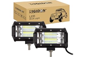RIGIDON 2Pcs Faro da Lavoro Led, 12V 24V 5 Pollici 13cm 72W Flood Luci Lampada, Barra Leds Fuoristrada Per Auto Trattore Escavatore Camion SUV ATV 4x4, 6000K Bianca Faretti Fendinebbia
