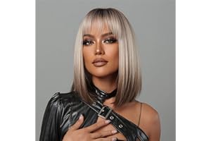 iDMRURvm Damen Wig Kurze gerade synthetische Perücken für Damen, blond bis braun Ombre-Bob-Perücke