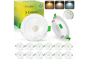 ‎FONDIIZ Fondiiz 12er LED Spots Dimmbar, 5W 580LM LED Einbaustrahler 230V Warmweiß 3000K Neutralweiß 4500K Kaltweiß 6000K, Deckenspots 68mm Lochmaß, IP44 Spots Deckenleuchte Weiß für Badezimmer Küche