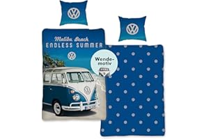 SKYBRANDS VW Bulli pościel 135 x 200 80 x 80 poszewka na poduszkę 100% bawełna dwustronna poszewka na kołdrę Volkswagen Öko Tex Standard 100 niemiecki dystrybutor