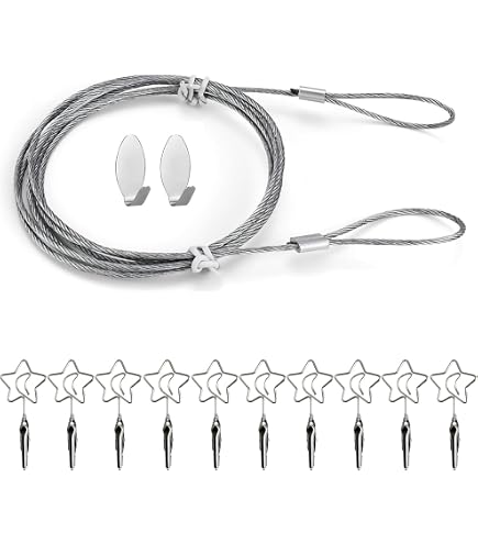 Haocjanc 4 Pezzi 1.5mm*2m Filo Appendi Foto, Corde Fotografica con 48 Magneti, Appendi Foto da Parete, Corde Fotografica Magnetica per Appendere Foto e Cartoline(Argenteo