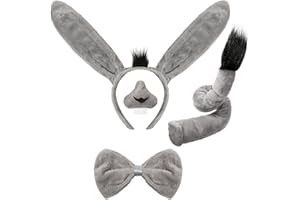Aoriher 4 Pcs Donkey Costume Accessory Set Donkey Ears Headband Tail Christmas Donkey Cosplay for Adult Kids