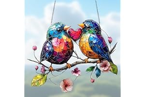 BSITSSS Wisząca dekoracja okienna, łapacz słońca, okno z łańcuszkiem, rudzik, miłość, akryl, ptak, witraż, dekoracja okienna, wisząca, łapacz słońca do ogrodu i sypialni