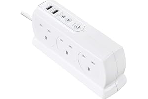Masterplug Heavy Duty sześć gniazd z przełącznikiem przedłużającym z 2 portami USB, 3,1 A, 2 m, 18 x 7 x 6 cm, biały