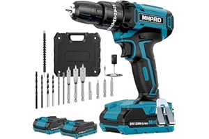 Taladro Percutor a Bateria 21V, MHPRO Taladro Atornillador Bateria con 2x2.0Ah Baterías, Atornillador Electrico 42Nm, 25+3 Ajuste de Par, 14 Accesorios, 2 Velocidad, LED Luz Para Hogar, Bricolaje