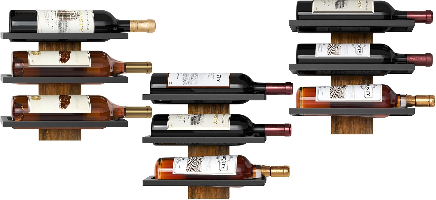 FAVOOSTY Botellero de Pared, Botellero Vertical, Estante para Botellas con 3 Niveles, 3 Botellas de Vino, Soporte para Botellas, Estante de Metal para Botellas de Vino, para Comedor, Bodega, Negro