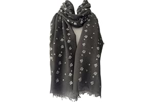 LilyRosa Womens Paw Print Scarf Paws Pattern Cotton Cats Dogs Grey White Cream Black
