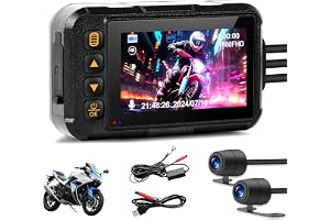CAMECHO Moto Dash Cam 3 Pollici Schermo, IP67 Impermeabile Doppia Telecamere Grandangolare 120 Gradi 90 Gradi Fotokamera per Moto con HDR, G-Sensor, Registrazione in Loop