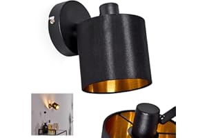 ‎HOFSTEIN Wandleuchte Alsen, Wandlampe aus Metall/Stoff in Schwarz/Gold, 1-flammig, 1 x E14-Fassung, verstellbarer Wandspot mit Stoff-Schirm im Retro/Vintage-Desgin, ohne Leuchtmittel