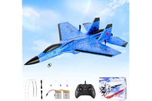 Jradse Avion Télécommandé, 2.4 GHz Avion RC, 2 Modes de Démarrage Avions Radiocommandés avec Système de Vol Gyroscopique à 3 Axes, Veilleuse LED et Chargement USB pour Débutants et Enfants (Blue)