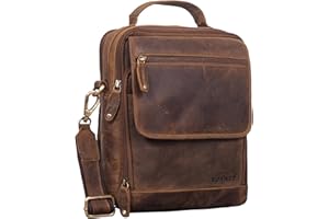 ROYALZ "Tennessee Handliche Echtleder Herrentasche zum Umhängen - Kleine Leder-Tasche Herren Umhängetasche Männerhandtasche im Vintage Design für Tablet 11 Zoll;Farbe:Roma Cognac Braun
