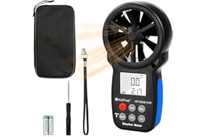 HoldPeak Anémomètre Numérique, 6 en 1 Mesureur de Vitesse du Vent pour Mesurer la Vitesse du Vent, la Température & Humidité, la Altitude, Le Refroidissement éolien, avec support