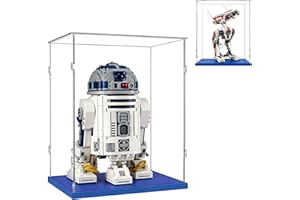 AAABOX Teca Espositiva 25x25x35 con Base Blu,3mm Acrilico Trasparente Antipolvere Vetrina per R2-D2 75308 75379 BD-1 75335 Bumblebee 10338 Pop Mart 400% Figure Bambole