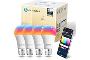 Aigostar Alexa WLAN Glühbirne E27 SL2 Smart Lampe 15W 1500ML (Équivalent 98W), Wifi Lampe LED RGB 2700-6500K Dimmbare, Mit Musik synchronisieren, mit Alexa/Google Home, Kein Hub notwendig, 4 Stück