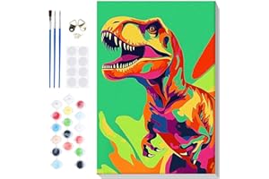 Lxmsja Dinosauro Dipingere con i Numeri Bambini Con Cornice, Cartoon Animale Paint by Numbers Kit Bambini Con 3 Penne, Hobby Creativi Bambini Idee Regalo Bambini Decorazioni Casa, 20x30cm