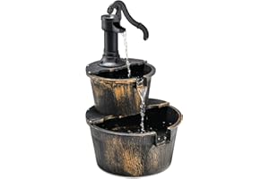 ‎RELAX4LIFE RELAX4LIFE Gartenbrunnen mit Wasserpumpe, Zierbrunnen 2 Ebenen, Stufenbrunnen mit Verstellbarem Wasserfall, Gartendeko Brunnen, für Terrasse Garten Balkon, 45,5 x 41 x 68 cm