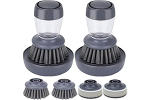 BEOIUCZZY Spazzola per Piatti Con Dispenser per Detersivo - Set di 2 Spazzole Con 4 Pezzi di Ricambio per Pentole e Pulizia