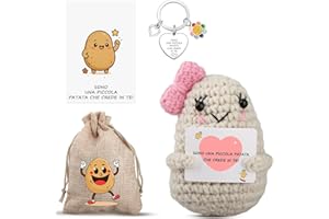 WDJLNZB Patata dall'energia Positiva Italiano con Portachiavi, Regalo Originale e Divertente, Pocket Hug Patate Positive Bambola, Incoraggiamento Compleanno per Amiche Famiglia Collega (B)