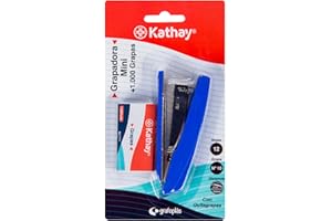 Kathay 86000199. Grapadora Mini con 1000 Grapas nº 10, 9,5cm, Hasta 12 Hojas, Colores Aleatorios: Negro o Azul.